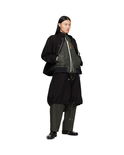 Sacai Black Nylon Twill X Ripstop Coat for men