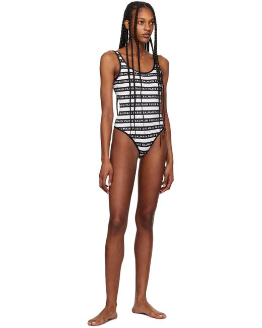 Balmain Black Striped One-piece Swimsuit
