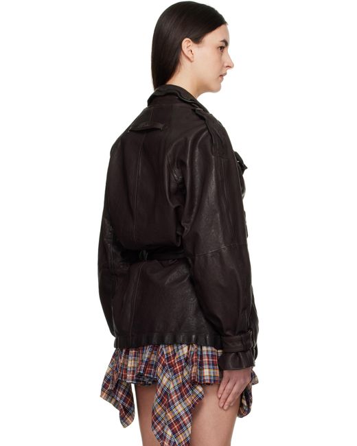 Acne ブラウン ベルト レザージャケット Black