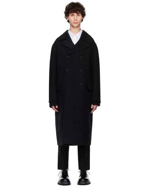 Jil Sander Black Double-Breasted Coat for men