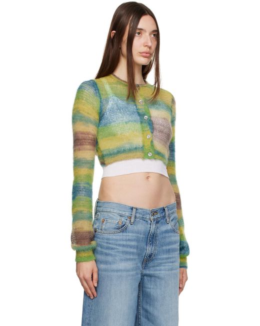 Re/done Multicolor Green Cropped Cardigan