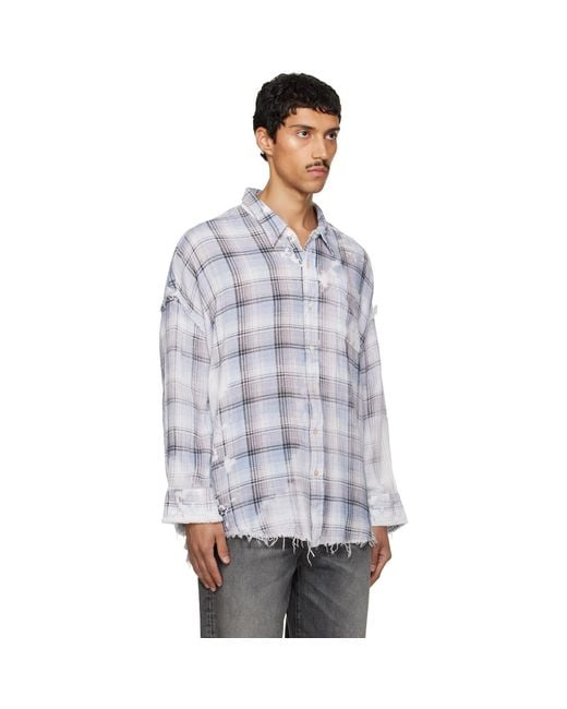R13 Blue Shredded Seam Drop Neck Shirt for men