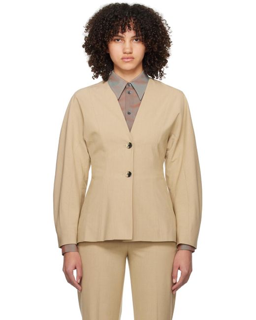 Ganni Natural Beige Fitted Blazer