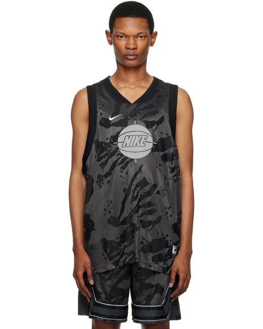 Nike Black & Gray Embroidered Tank Top for men