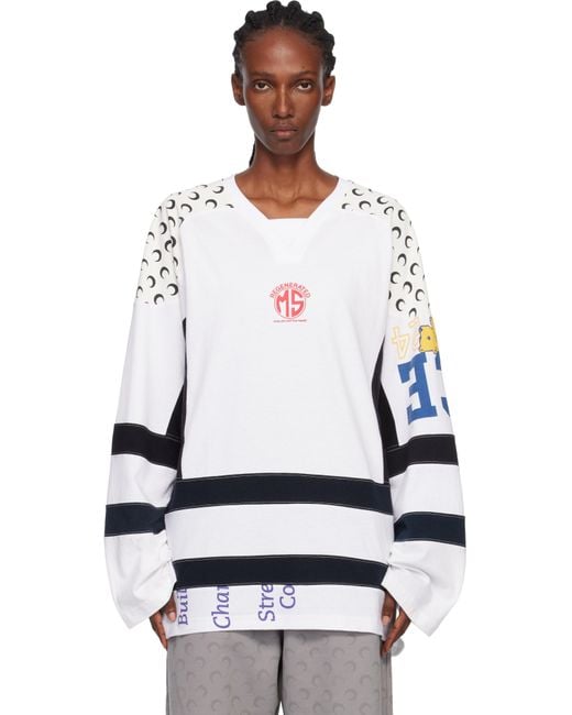 MARINE SERRE White Regenerated Graphic Jersey Ls Hockey T-Shirt