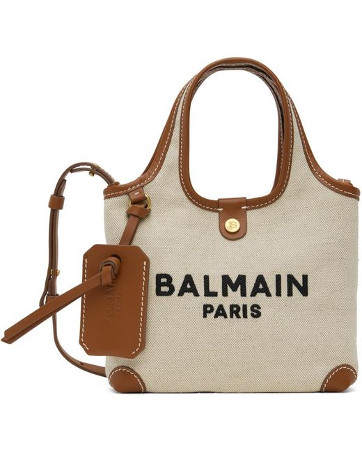 Balmain Brown Canvasleather B-army Grocery Bag