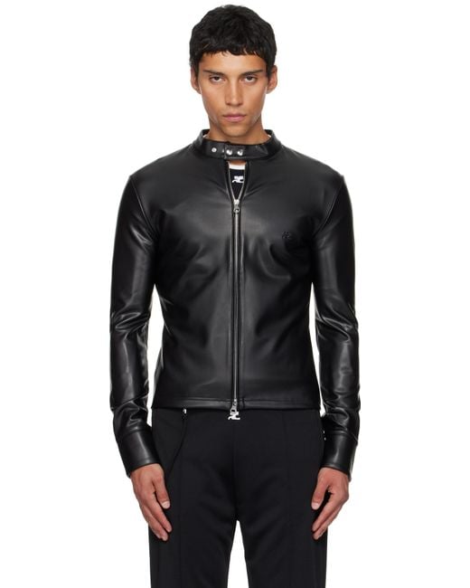 Courreges Black Zipped Biker Faux-Leather Jacket for men