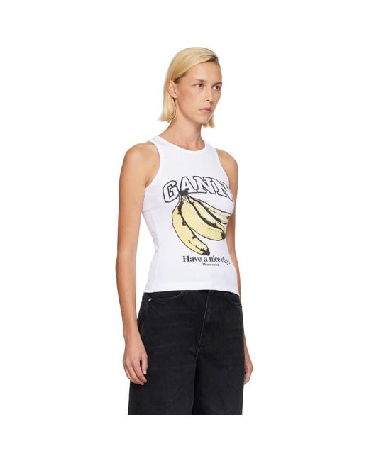 Ganni White Banana Tank Top