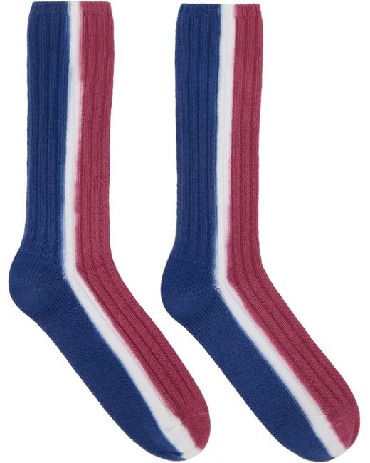 Sacai Blue Red & Navy Vertical Dye Socks for men