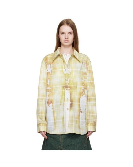 ANDERSSON BELL Natural Trompe 'Oeil Printed Check Shirt