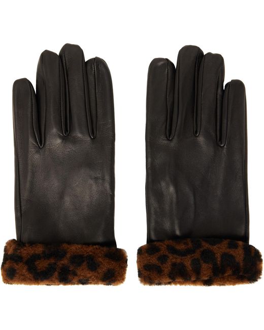 Ernest W. Baker Black Faux-Fur Trimming Leather Gloves for men