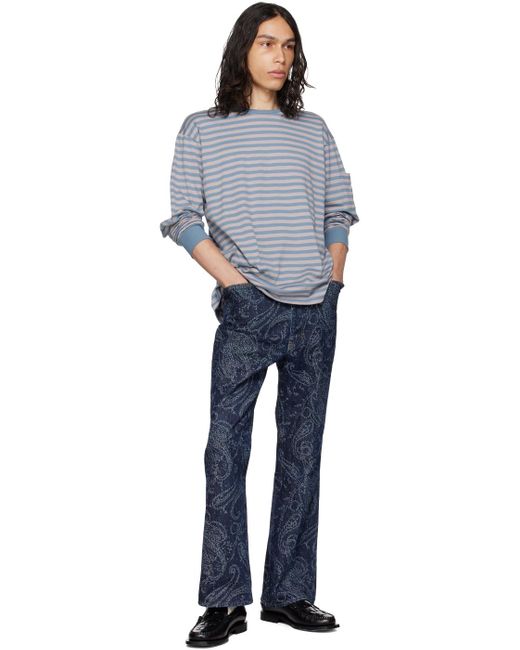 Needles Blue & Gray Striped Long Sleeve T-shirt for men