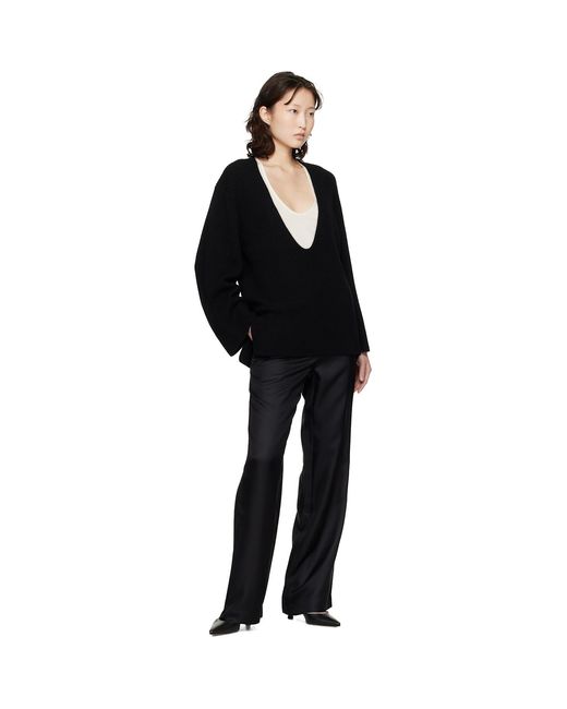 Loulou de Saison Black Gabe U Neck Ribbed Cashmere Sweater