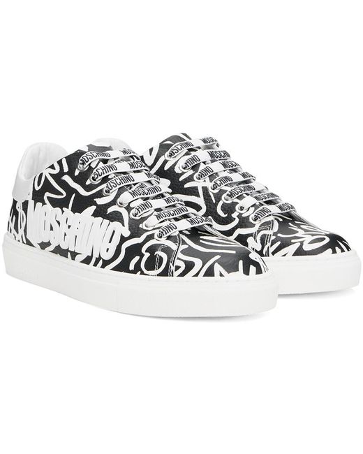 Moschino Black Leather Low-top Sneakers for men