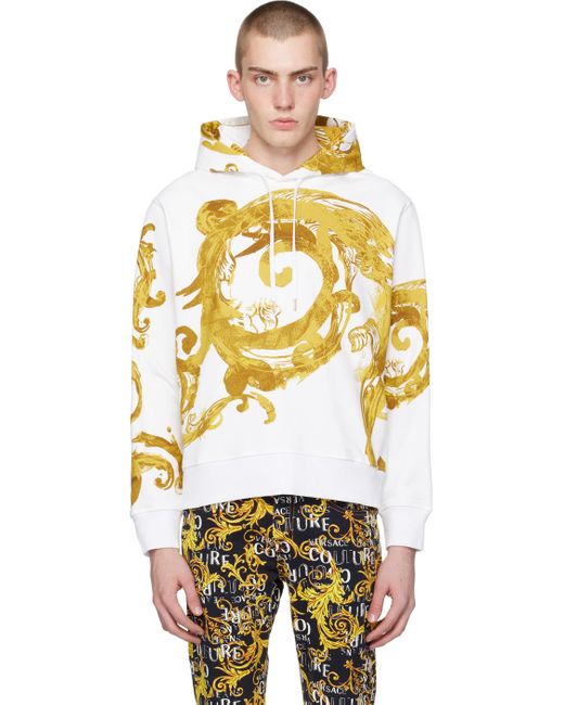 Versace Multicolor White & Gold Watercolor Couture Hoodie for men
