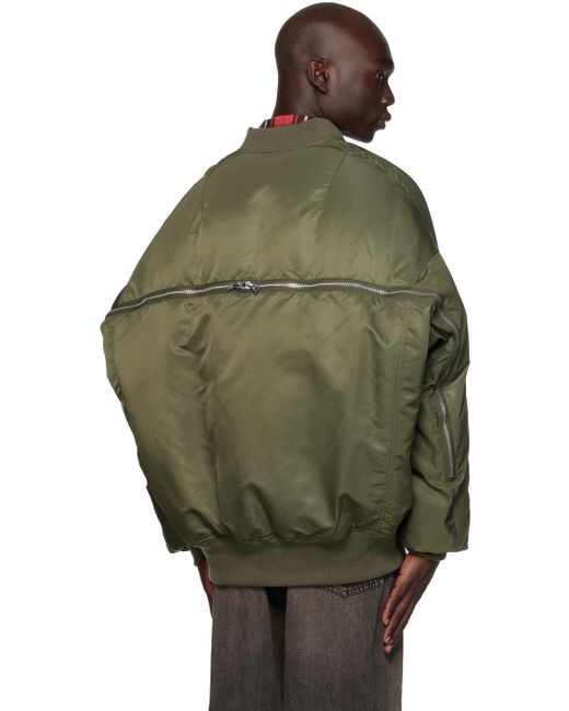 R13 Green Khaki Zip Out Down Bomber Jacket for men