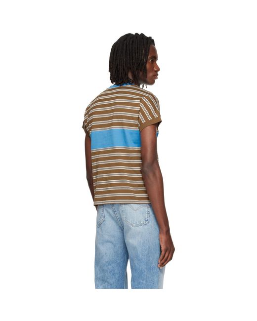 Versace Blue Embroidered-Logo Striped-Intarsia Cotton T-Shirt for men