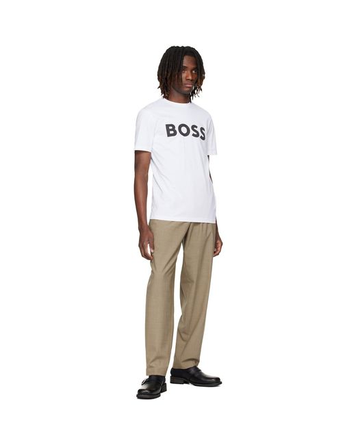 Boss White Cotton-Jersey Large Logo Print T-Shirt for men