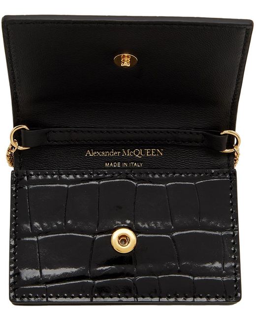 Alexander McQueen Black Croc Skull Chain Card Holder