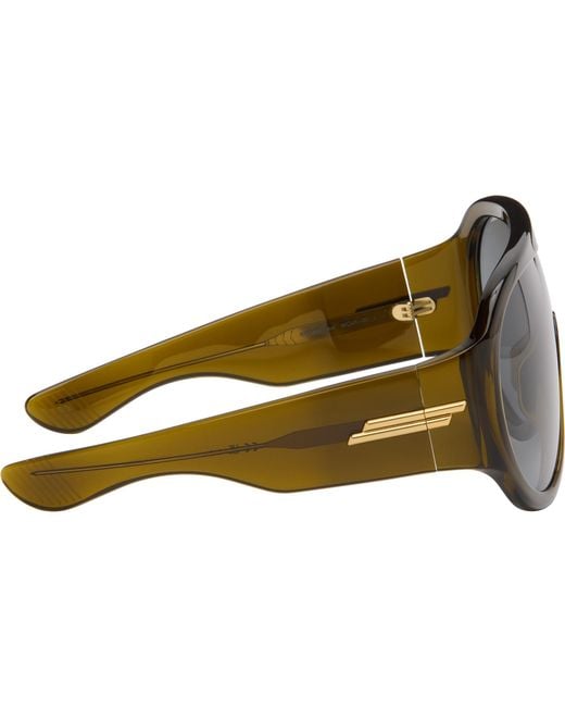 Bottega Veneta Gray Khaki Scudo Shield Sunglasses