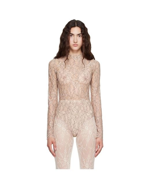 Valentino Brown Floral Lace Bodysuit