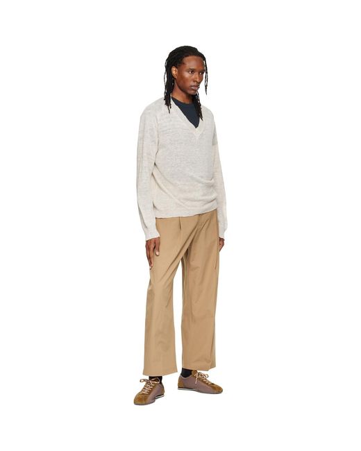 Studio Nicholson Natural Tan Shire Cotton Pleated Trousers for men