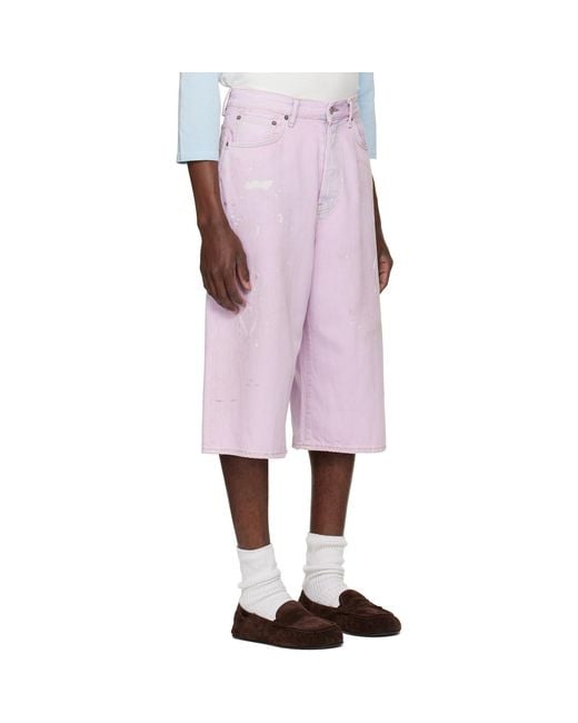 Acne Purple Paint Splatter Denim Shorts for men