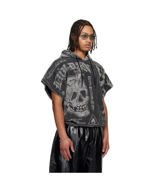 Lu'u Dan Black Half Hoodie for men