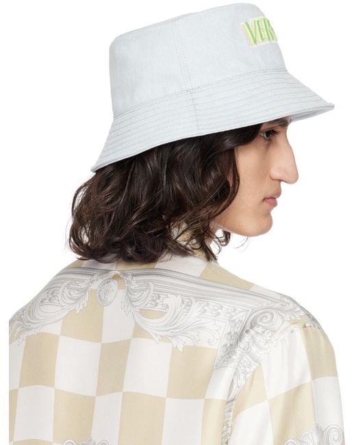 Versace White Embroidered Denim Hat for men