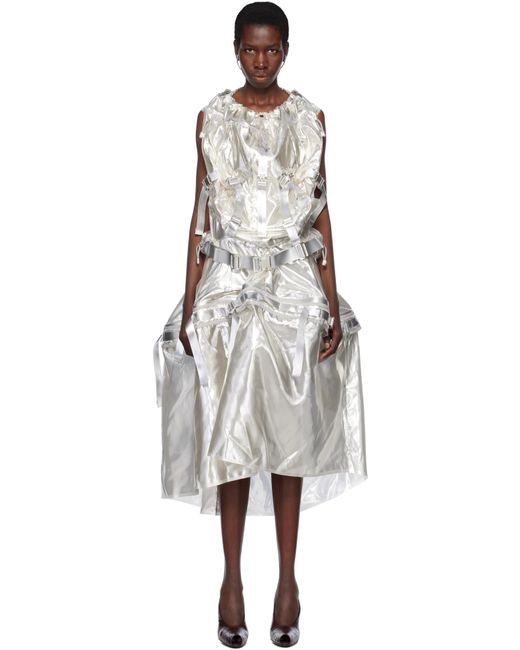 Junya Watanabe Black Polyester Glitter Organdy Midi Dress
