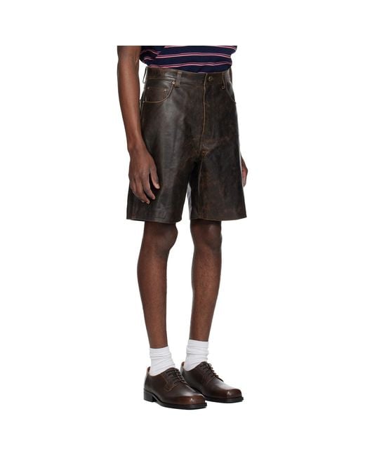 MMIC Black Deadend Leather Shorts for men