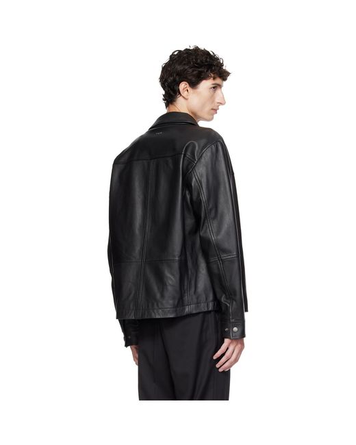 Boss Black Regular-Fit Metal Logo Buttons Leather Jacket for men