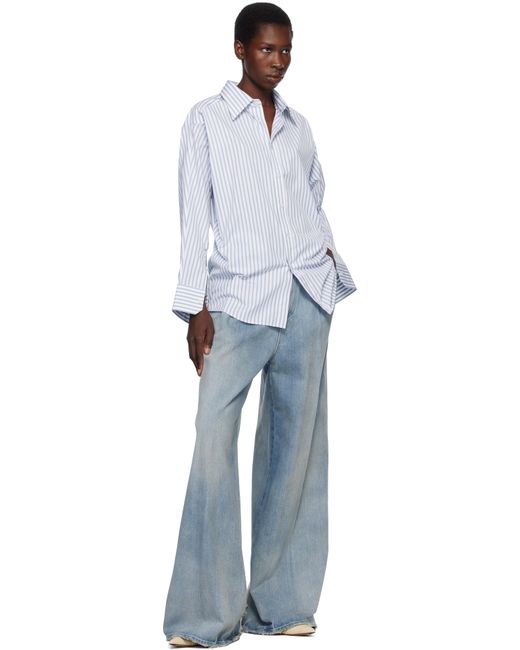 Maison Margiela ブルー＆ホワイト ストライプ コットン シャツ White