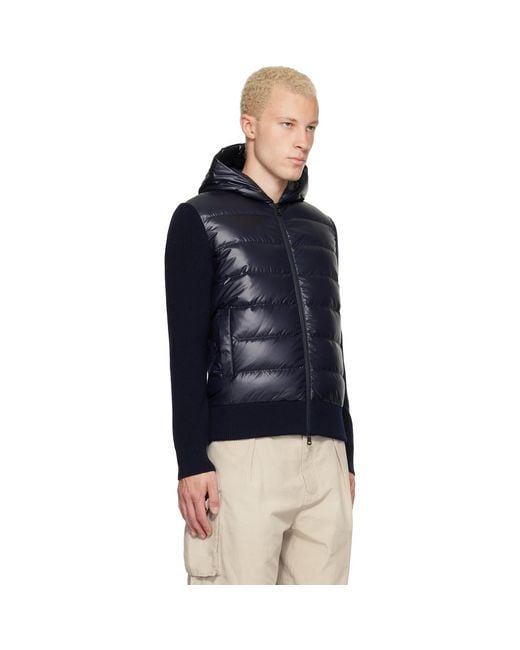 Moncler Blue Wool Zip-Up Hoodie Down Jacket for men