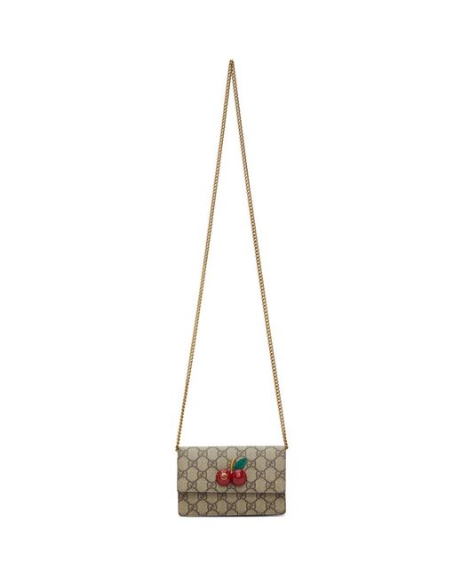 Gucci Red Beige GG Sparkling Cherries Chain Wallet Bag