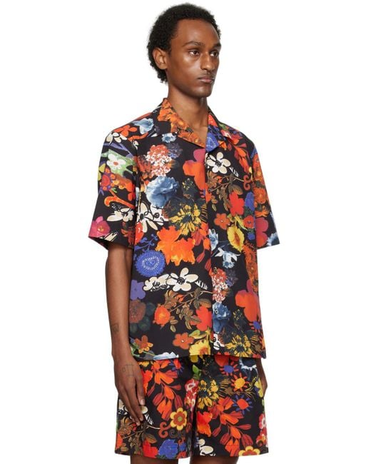 Moschino Red Multicolor Allover Flowers Shirt for men