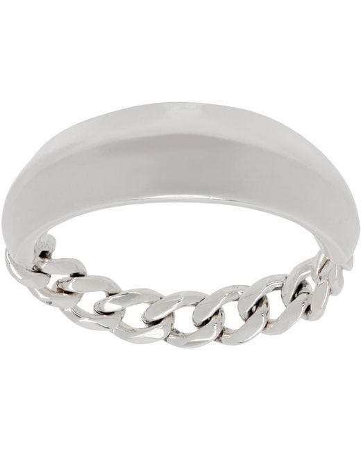 Bottega Veneta Metallic Silver Chain Detail Ring for men