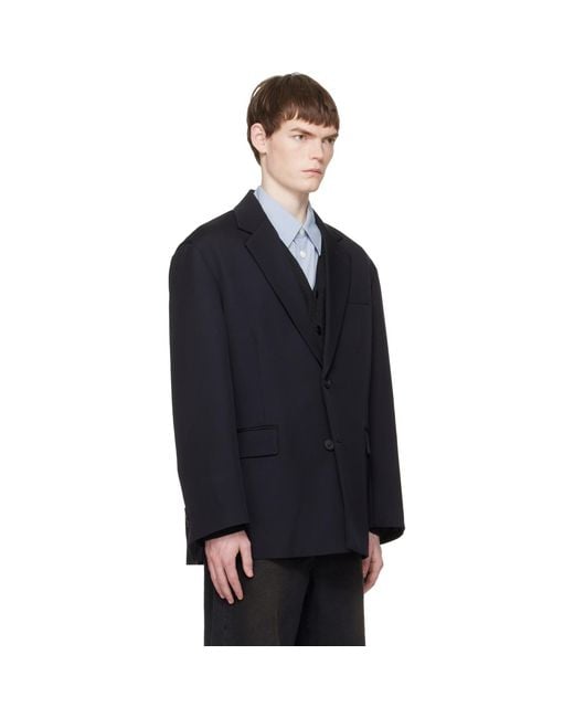 Ssstein Black Wool Kersey Oversized Single Breasted Blazer for men