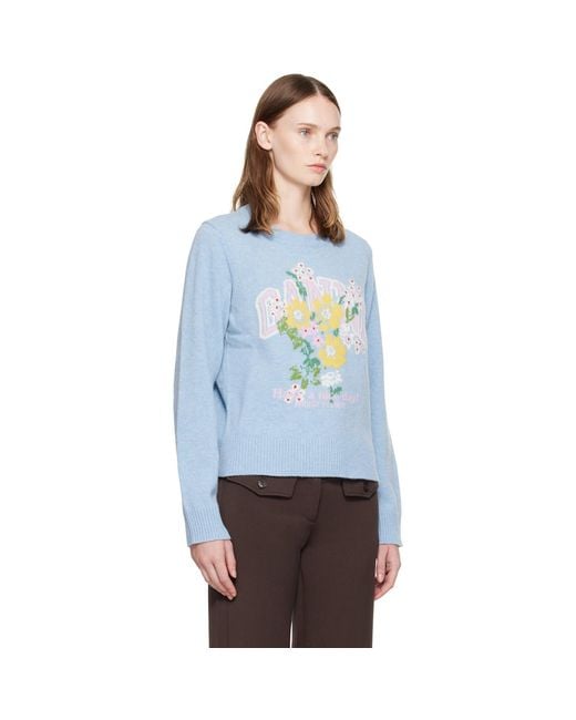 Ganni Blue Flowers Sweater