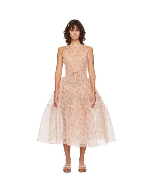 Simone Rocha Pink Tapered Back Hoop Flounce Maxi Dress