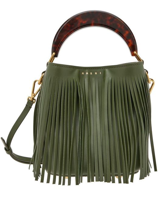 Marni Leather Small Venice Bucket Bag in Green | Lyst