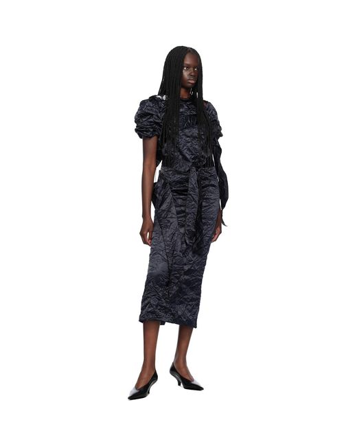 MERYLL ROGGE Black Creased Midi Dress