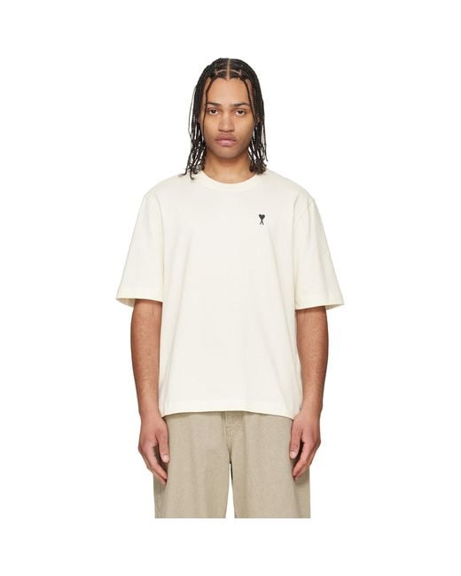 AMI White Cotton Place Des Victoires Print T-Shirt for men