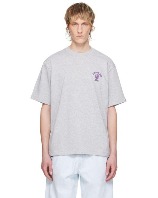 T-shirt gris à logo de style collégial A Bathing Ape pour homme en coloris White