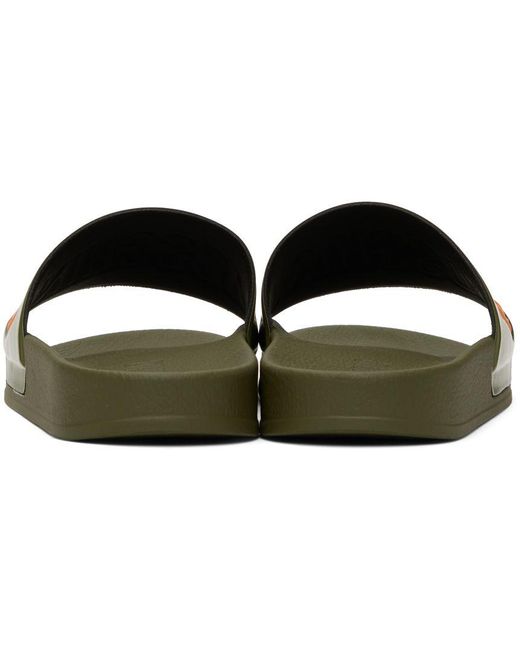 Mens Sandals Moschino Khaki Logo Pool Slides in Black for Men slides and flip flops slides and flip flops Moschino Sandals 