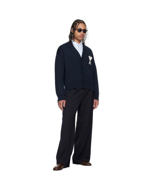 AMI Blue Wool Ami De Coeur Cardigan for men