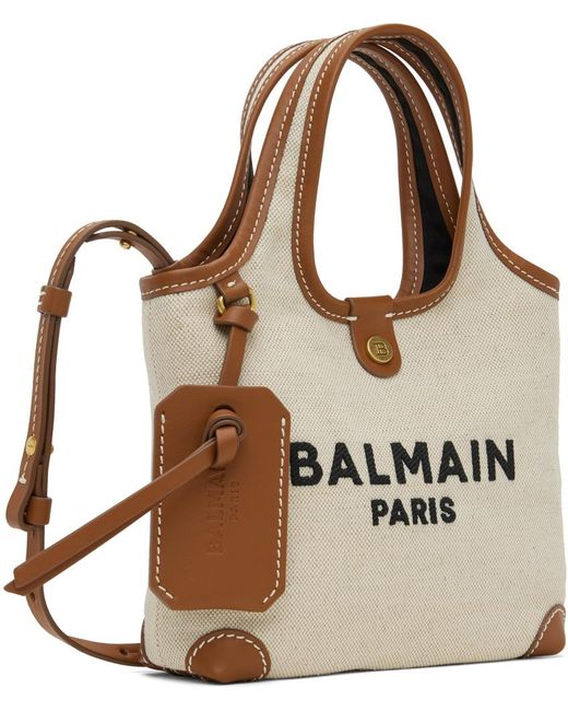 Balmain Brown Canvasleather B-army Grocery Bag