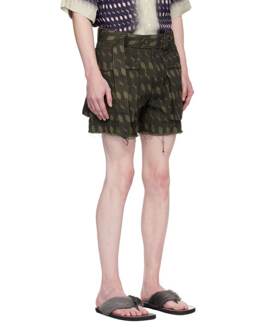 Dries Van Noten Black Khaki Belted Shorts for men