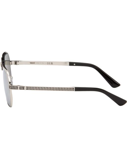 Versace Gray Greca Flow Navigator Sunglasses for men