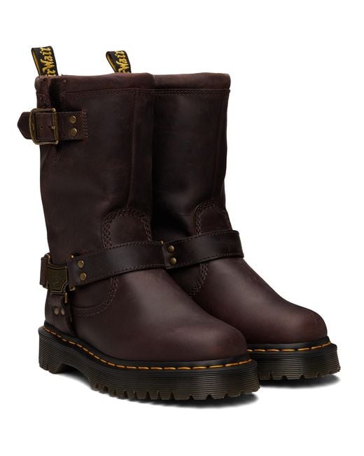 Dr. Martens Brown Anistone Hi Leather Biker Boots for men